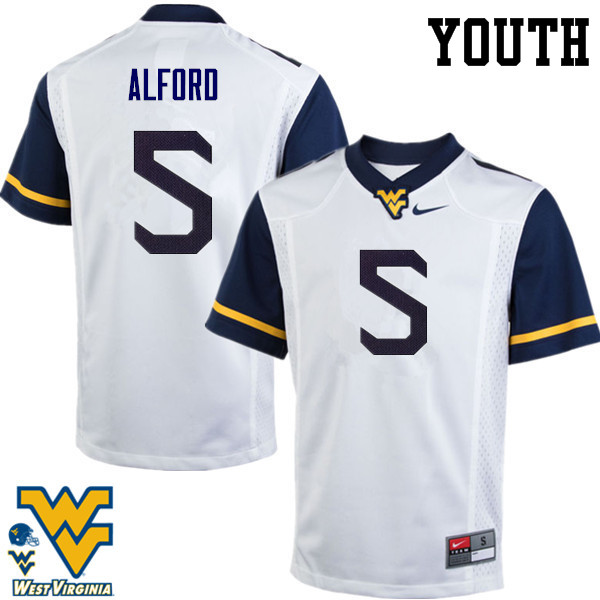NCAA Youth Mario Alford West Virginia Mountaineers White #5 Nike Stitched Football College Authentic Jersey HX23A71DM